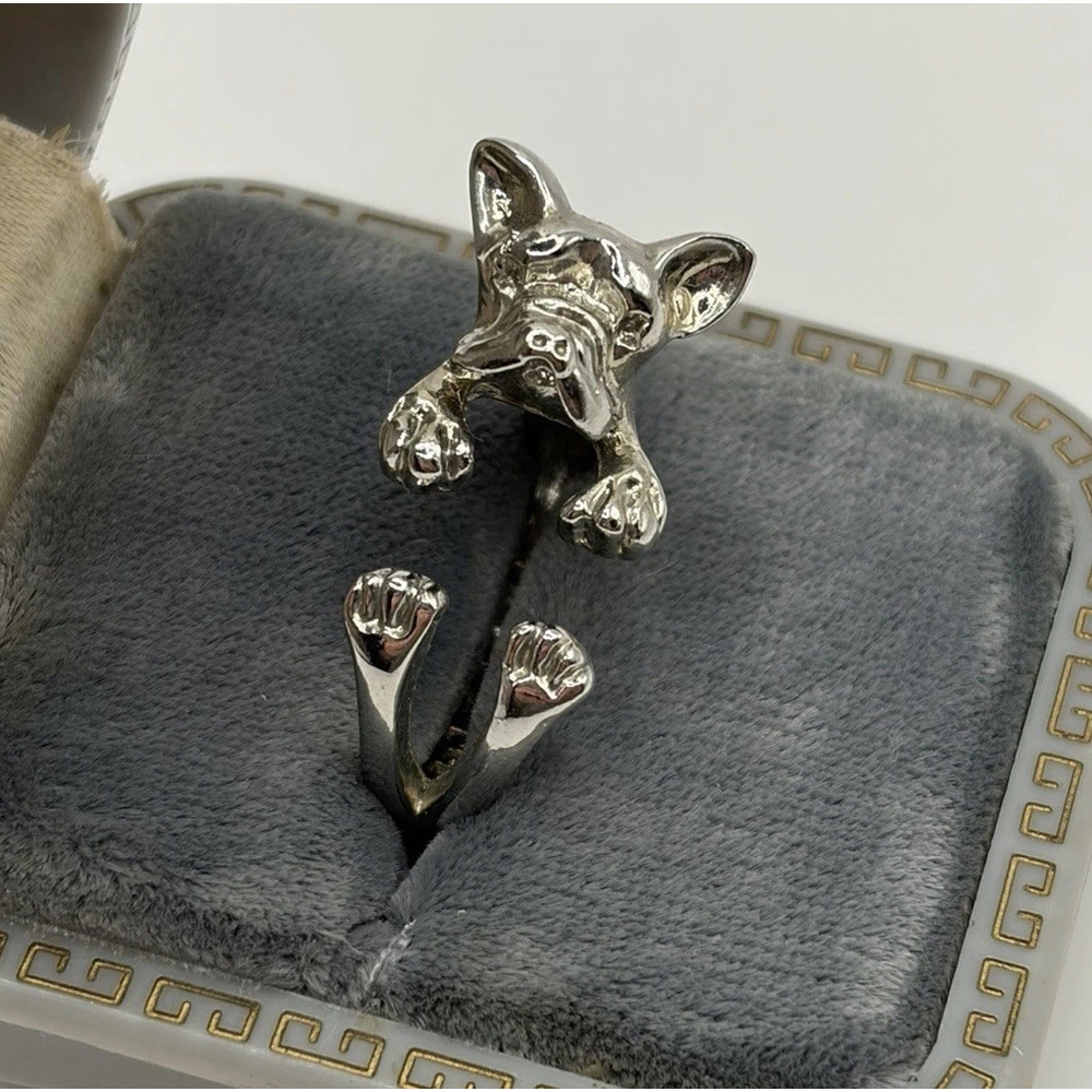 Costume Silver Tone BullDog Ring - Adjustable (treat A Dog)- Wrap Pet Ring
